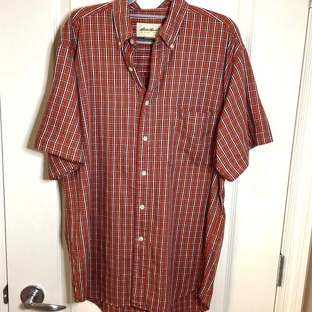 Eddie Bauer Men's Red Plaid Short Sleeves Button Down Cotton Shirt Size S/P
